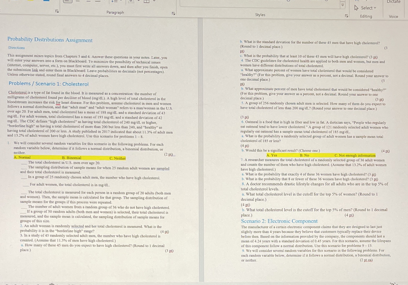  Dictate Select IN Paragraph Styles Editing Voice Probability Distributions Assignment b.