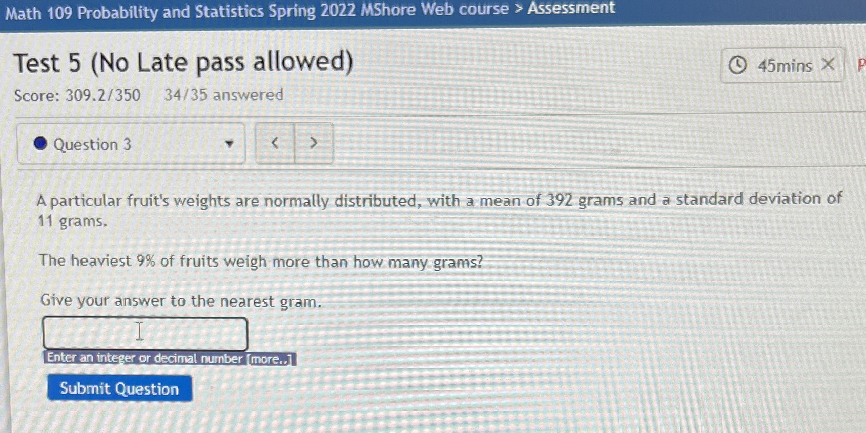  Math 109 Probability and Statistics Spring 2022 MShore Web course >