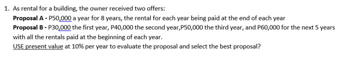 for the final answer. 1. As rental for a building, the owner