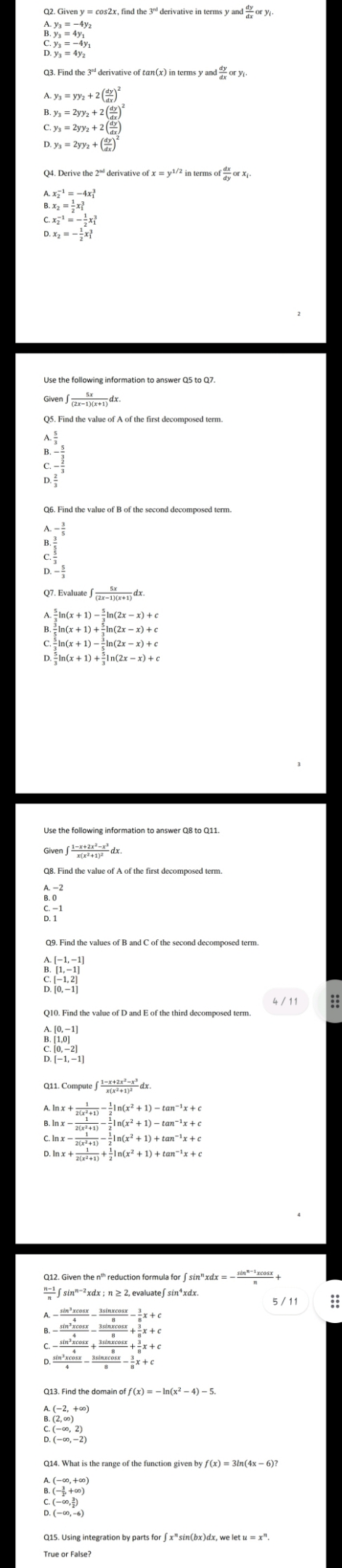  Question 2 to 15. Thanks Q2. Given y = cos2x, find