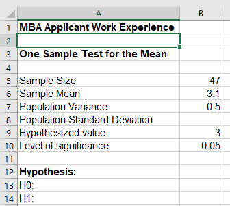 sample of 47, the average number of years of work experience is