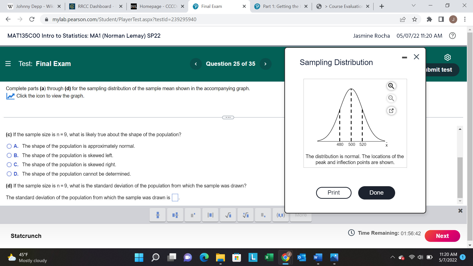X D2L Homepage - CCCO X Final Exam X P Part 1: