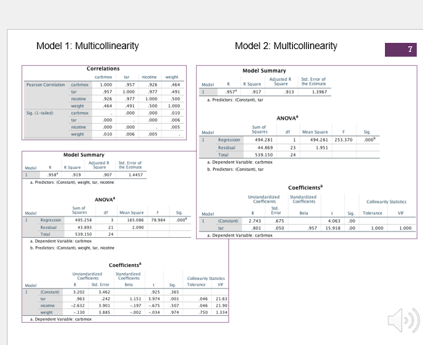 Model 1: Multicollinearity Model 2: Multicollinearity 7 Correlations Model Summary carbmax