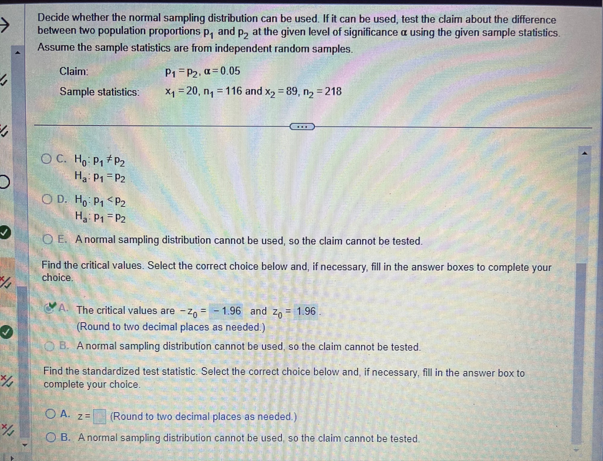 sampling distribution can be used. If it can be used, test the