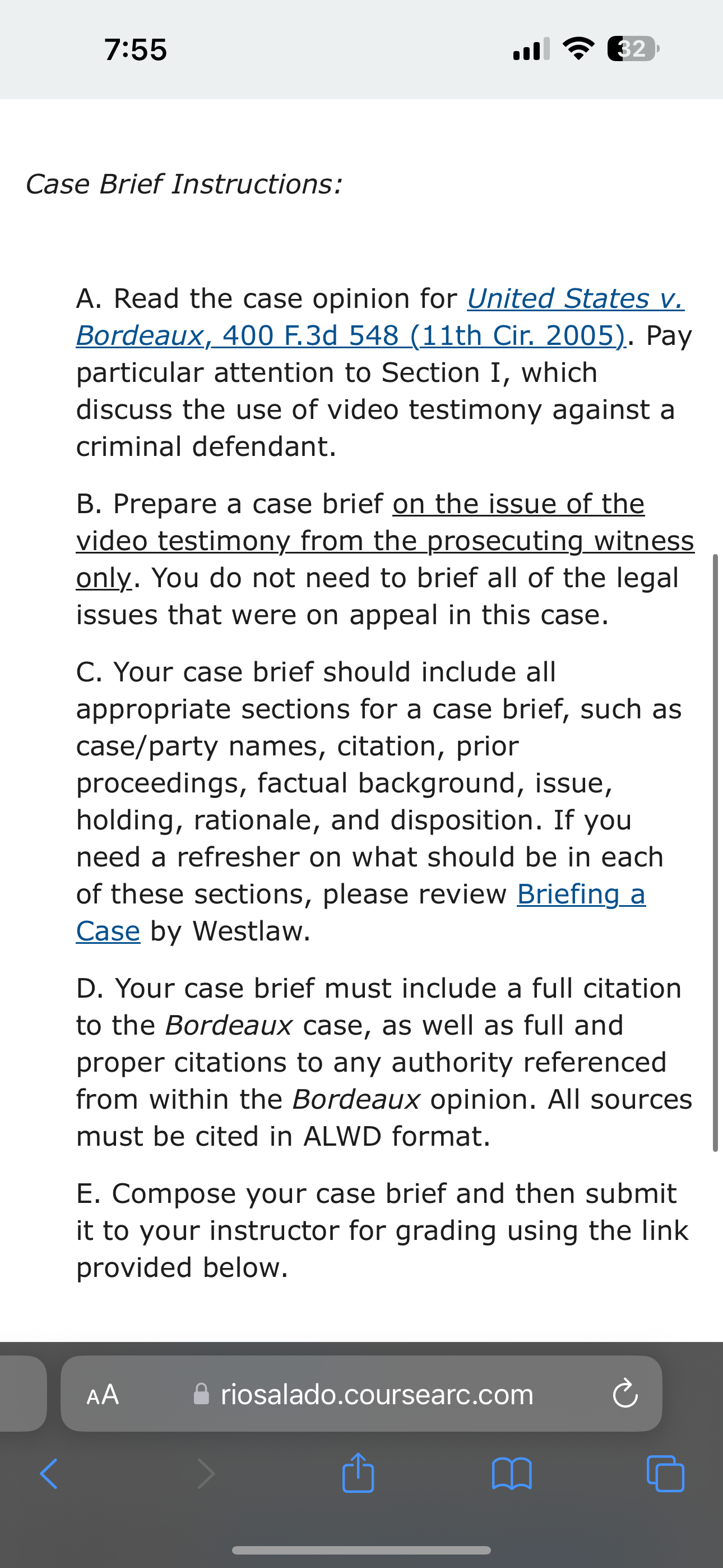  7:55 Case Brief Instructions: A. Read the case opinion for United