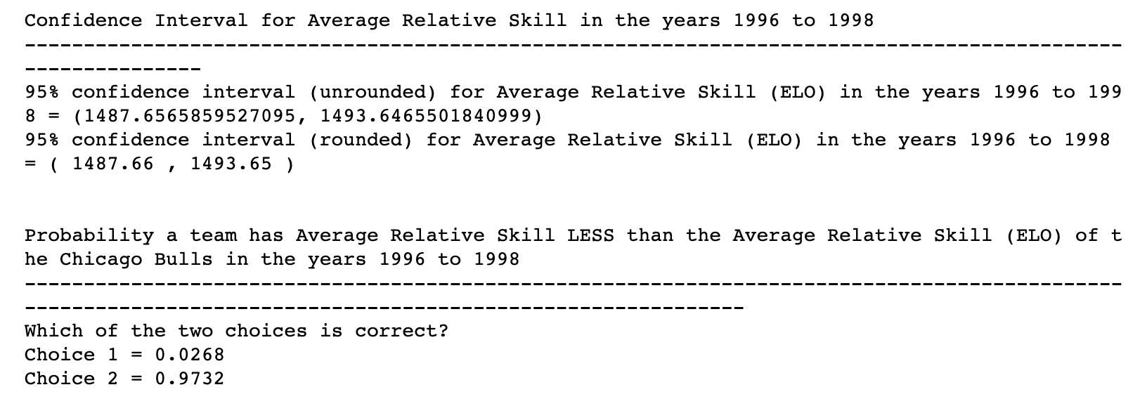 LESS than the Average Relative Skill (ELO) of t he Chicago Bulls