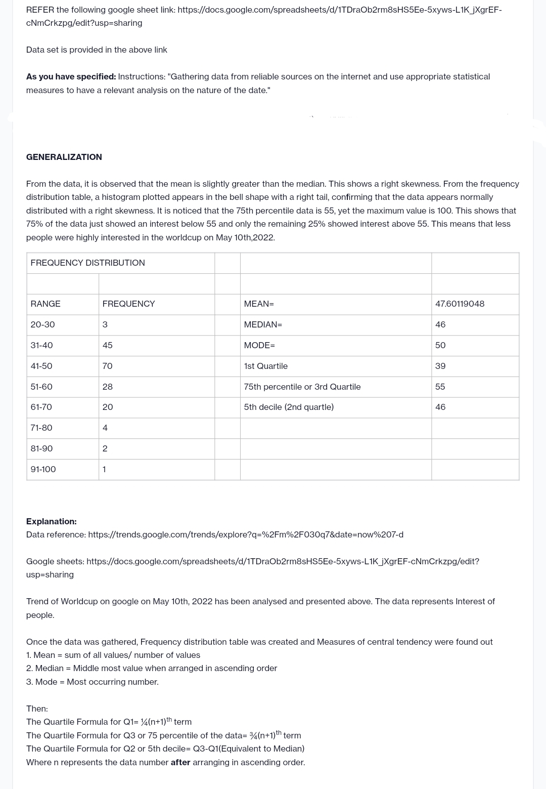 internet and use appropriate statistical measures to have a relevant analysis on
