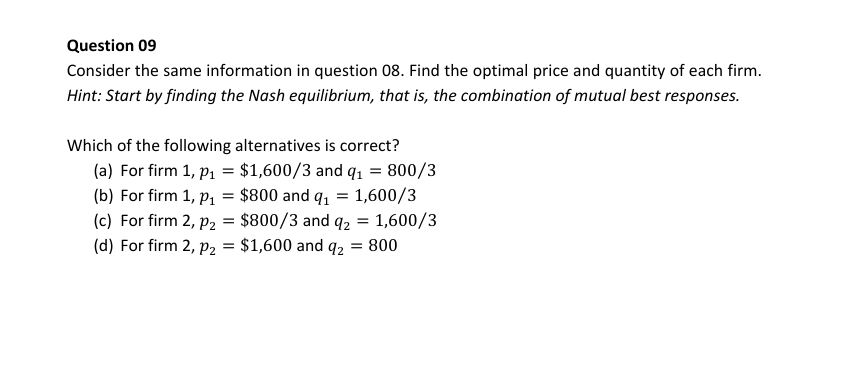 [Firms 1 and 2] sell goods that are imperfect substitutes and compete