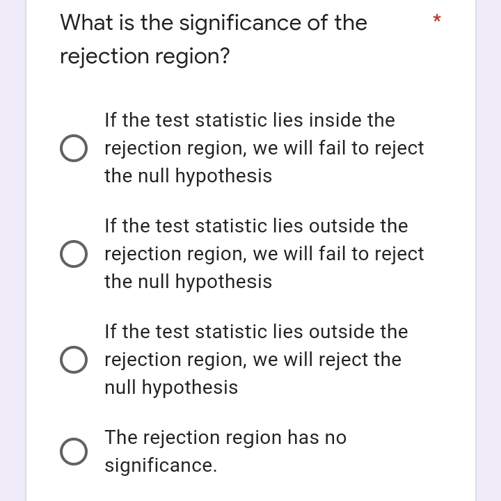 the significance of the rejection region? If the test statistic lies inside