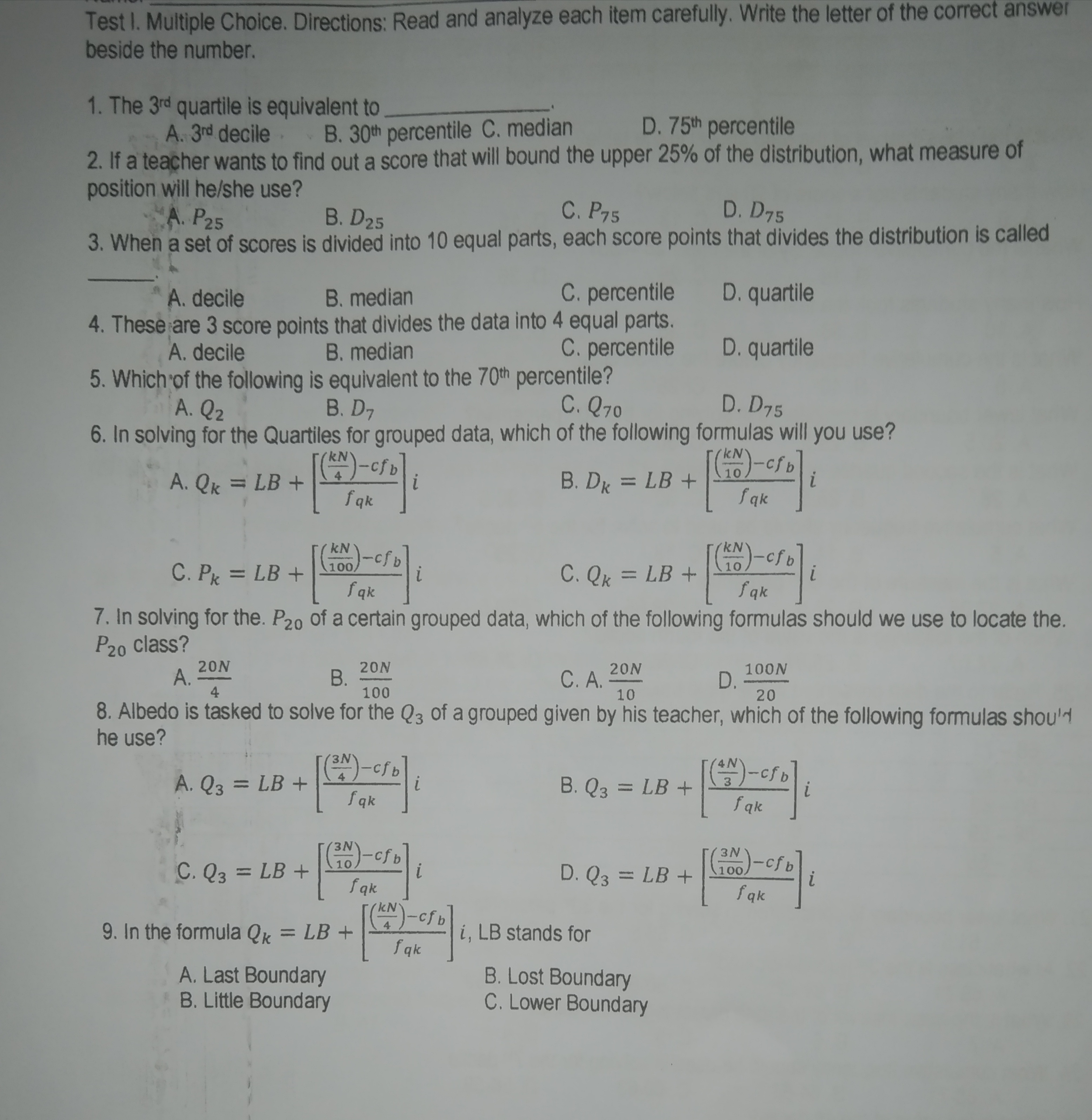  Please help me with thisMath Subject1. The 3rd quartile is equivalent