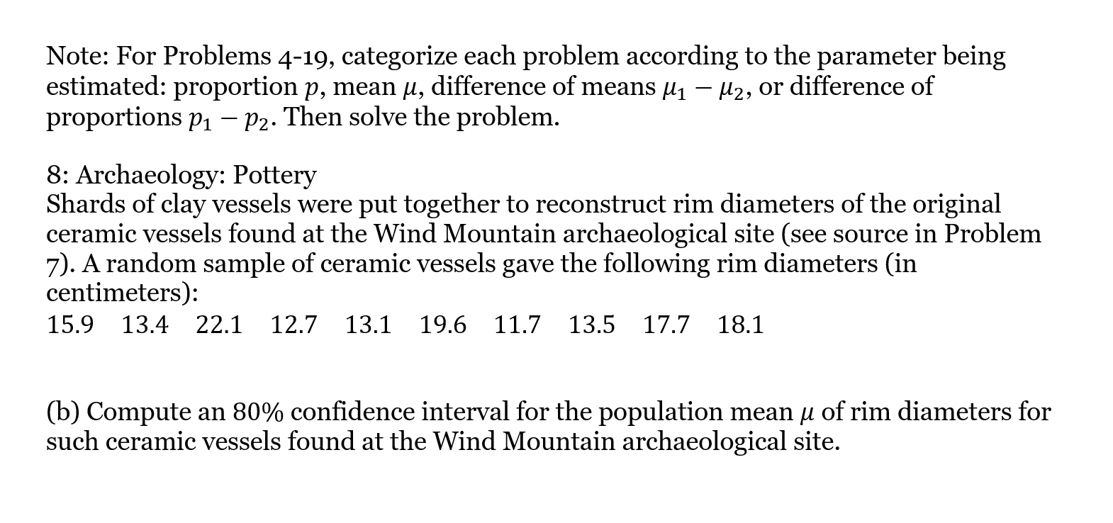 Note: For Problems 4-19, categorize each problem according to the parameter