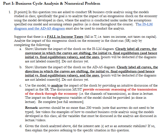  Part I: Business Cycle Analysis & Numerical Problem 1. [8 points]