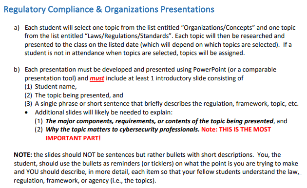 PowerPoint presentation for me following the instruction below. Regulatory Compliance & Organizations