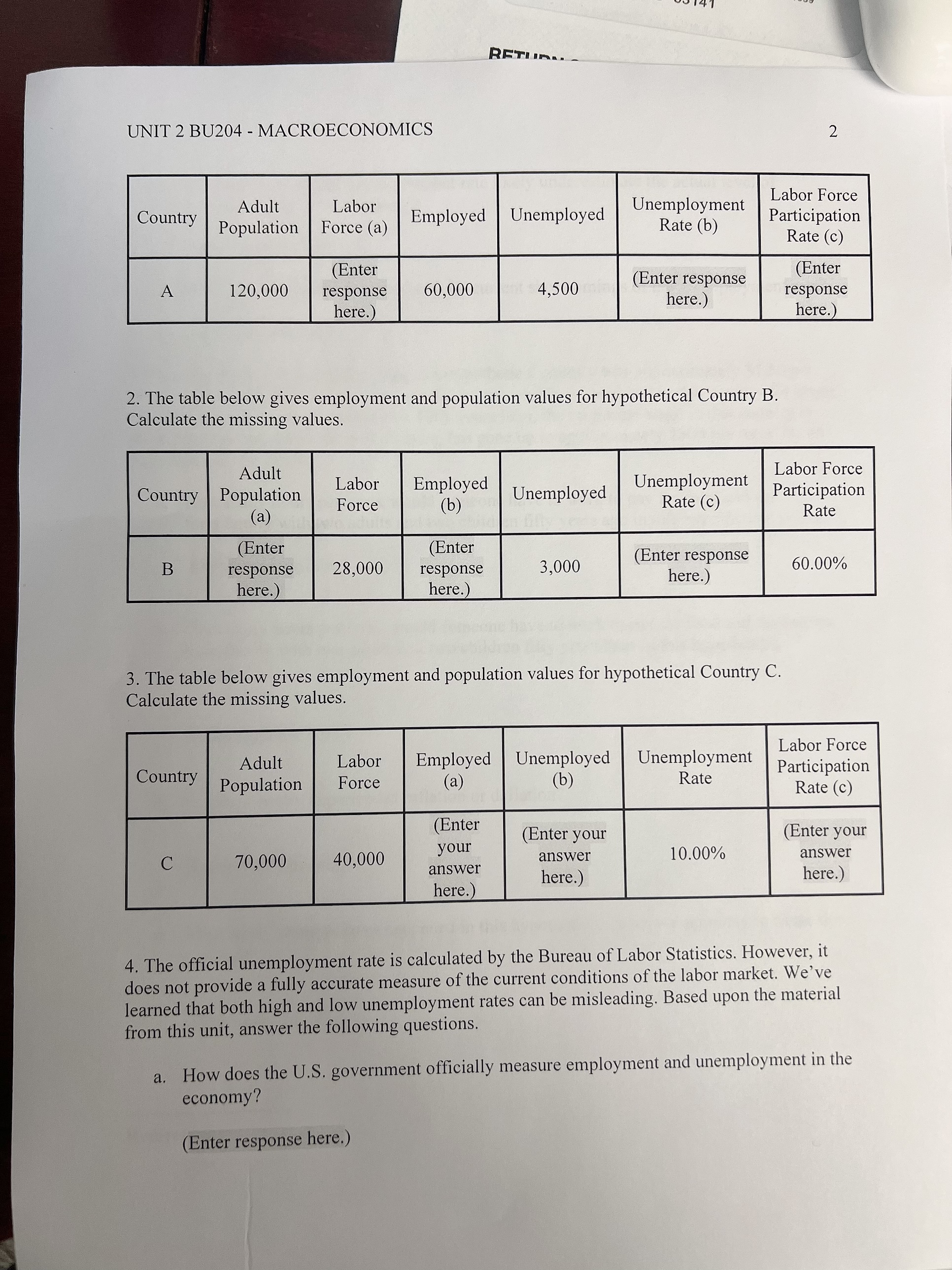  Please help me with this:1. The table below gives employment and
