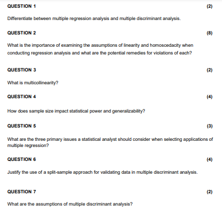QUESTION 1 (2) Differentiate between multiple regression analysis and multiple discriminant
