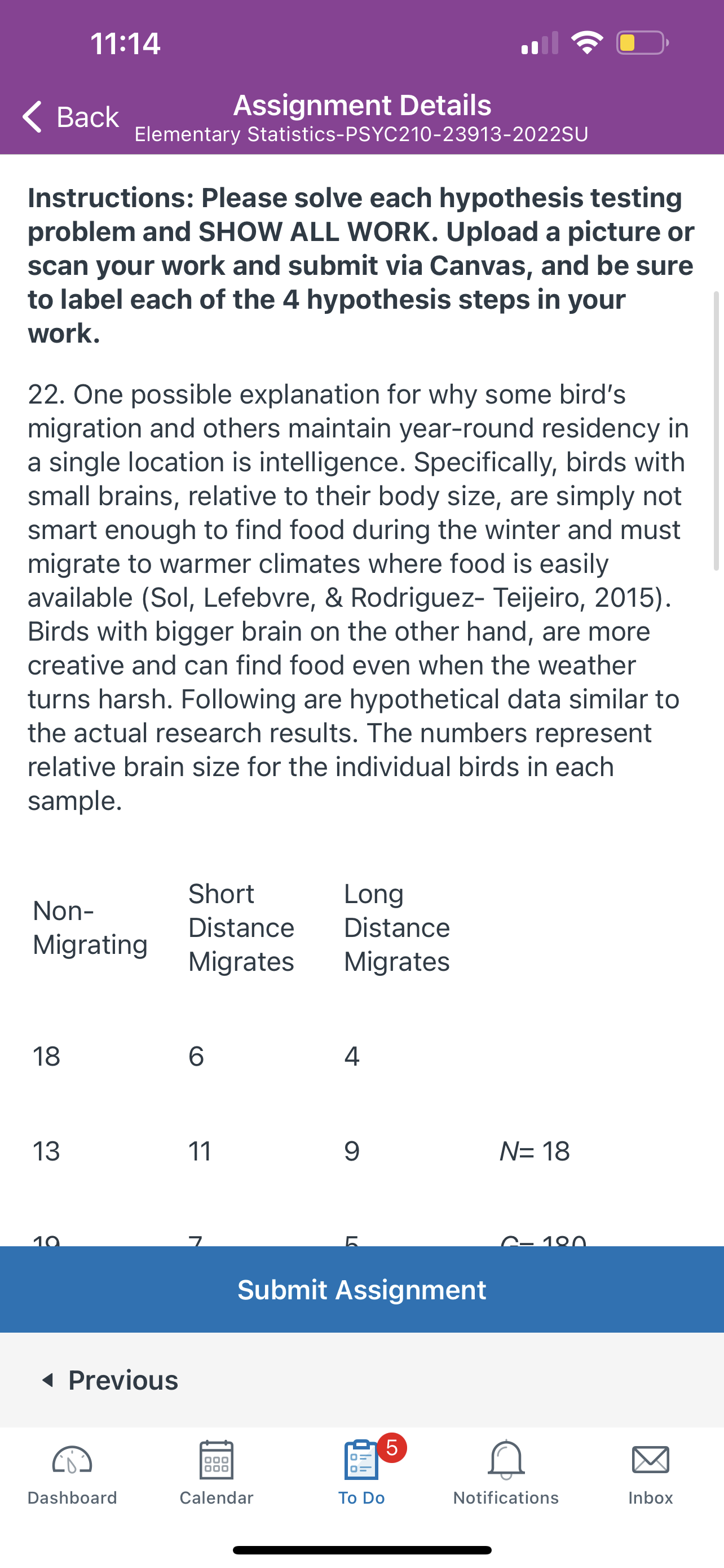 11:14 Assignment Details < Back Elementary Statistics-PSYC210-23913-2022SU Instructions: Please solve each hypothesis