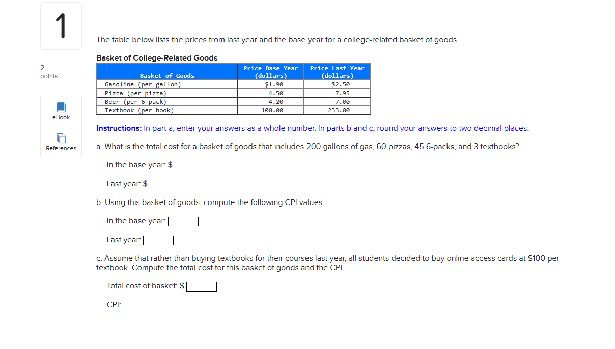 2 Price Base Year Price Last Year points Basket of Goods (dollars)
