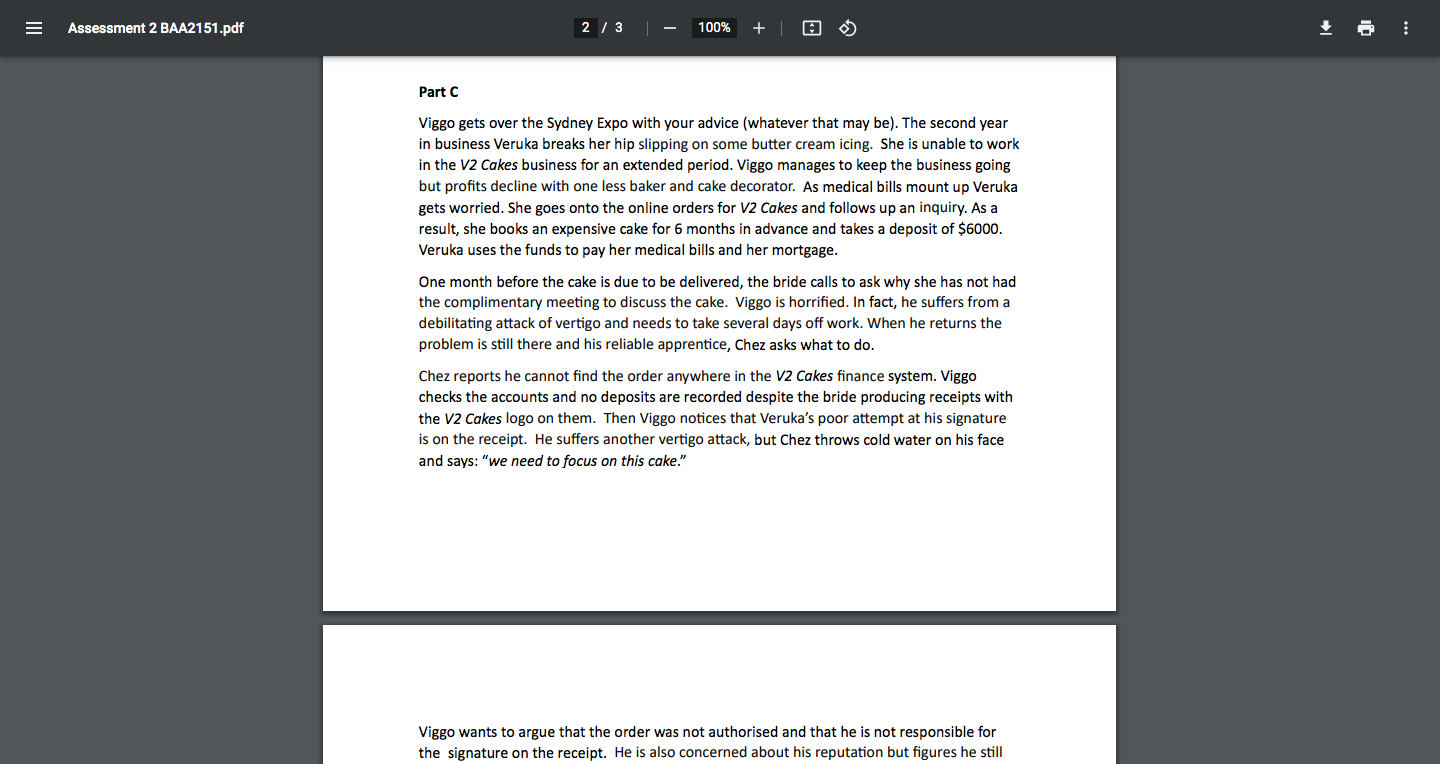 RUBRIC Problem guestion Viggo is a successful wedding cake maker. He has