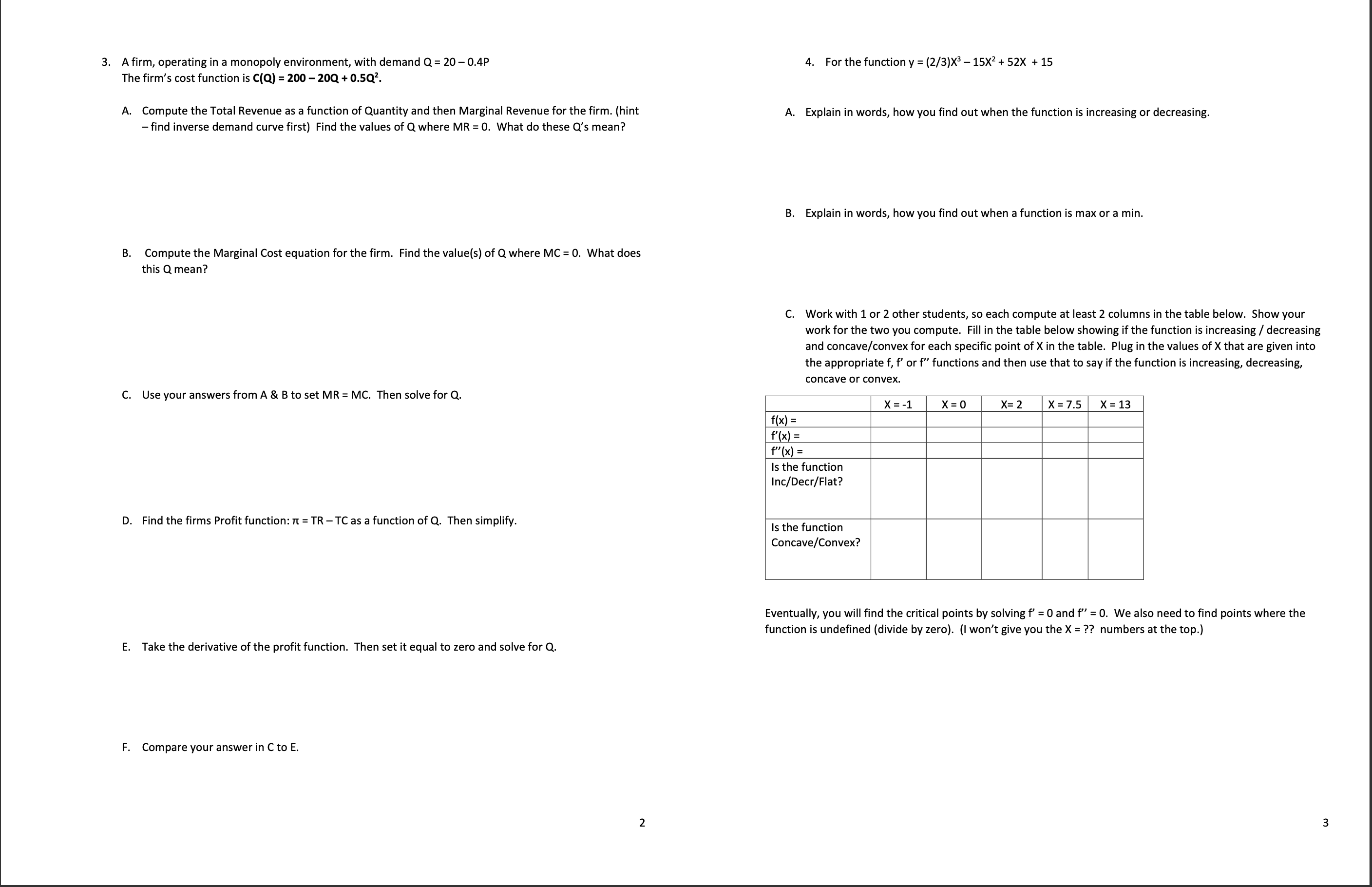 to identify \"f\" and \"g\" or \"u\" where appropriate. A. TR=(200-8Q)Q Find