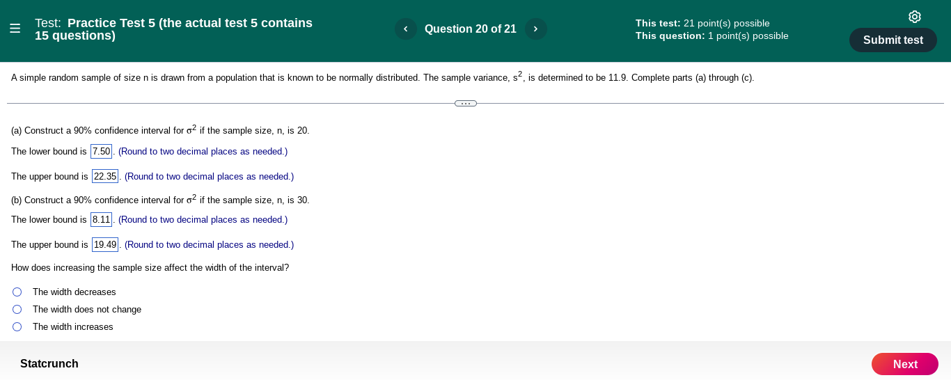 population that IS known to be normally distributed. The sample variance, s2,