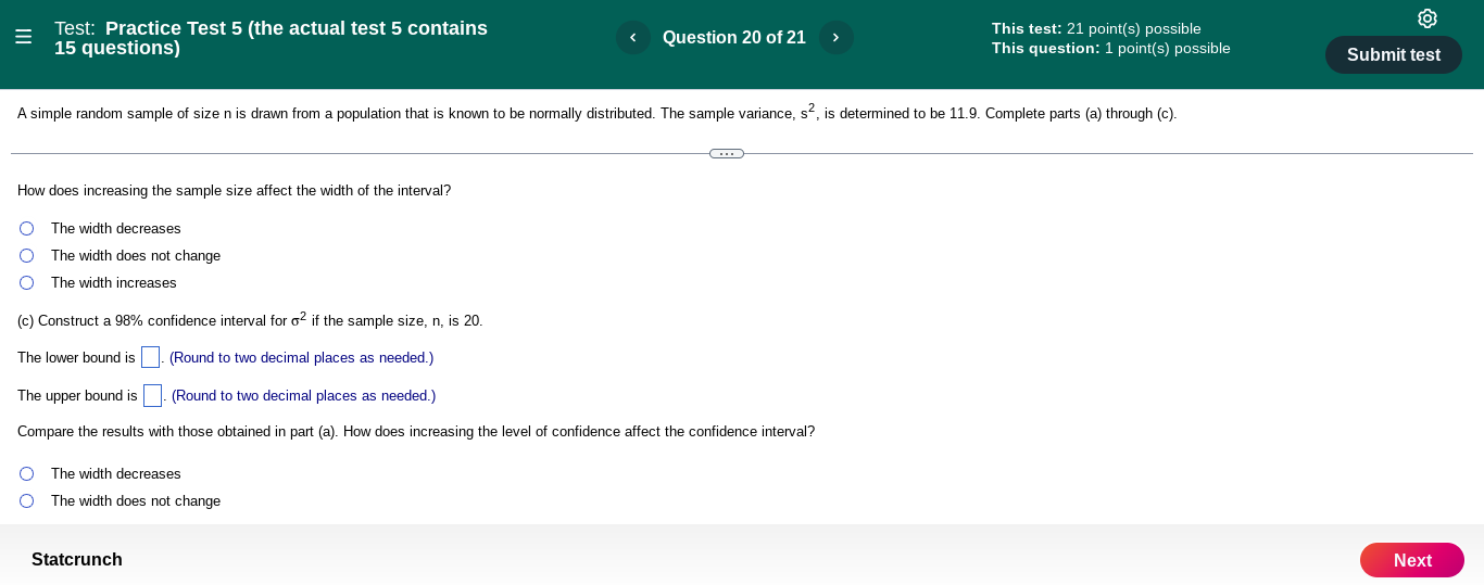 IS determined to be 11.9. Complete parts (a) through (c). (a) Construct