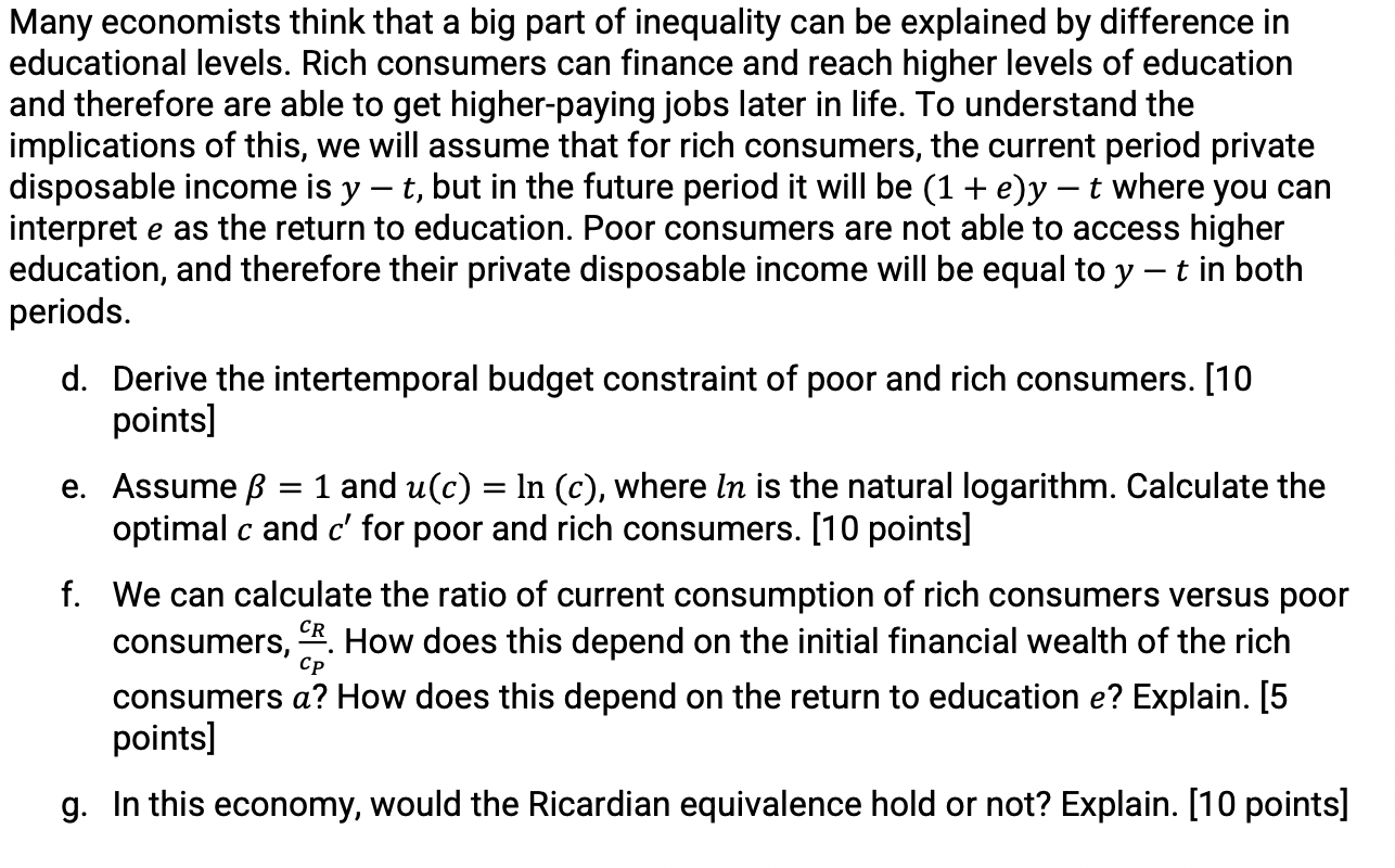 of a consumer over two periods is given by U = u(c)