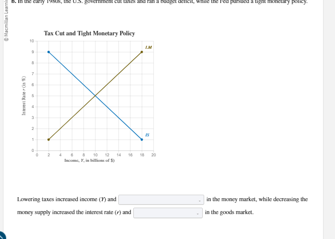 both scenarios below, I) adjust the IS-LM graph to reflect the policy