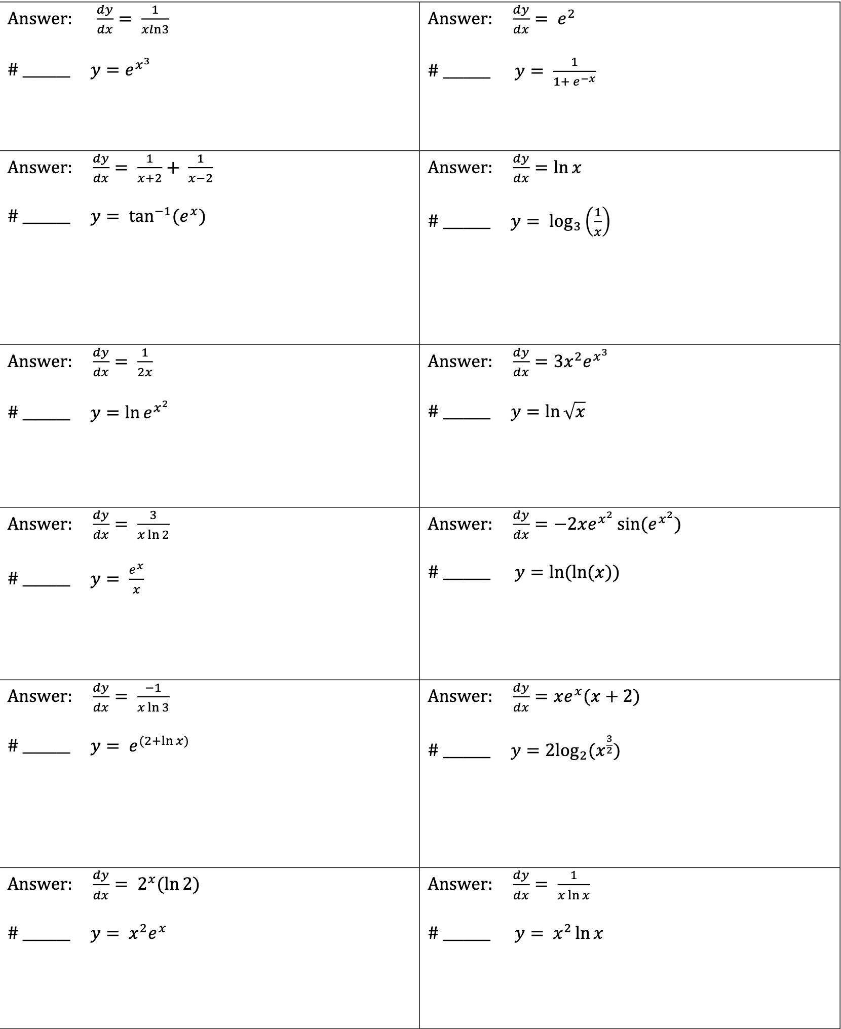 y = e # y = 1te -x Answer: dy 1 +