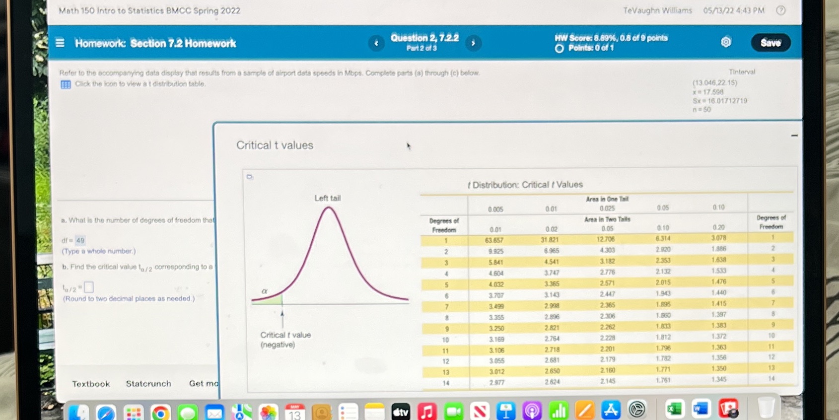  Please answer the question : Find the critical value ta/2 corresponding