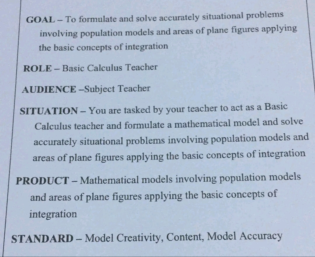Make one each word problems involving population models and areas of