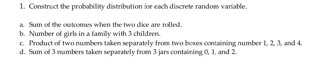 random variable. Sum of the outcomes when the two dice are rolled.