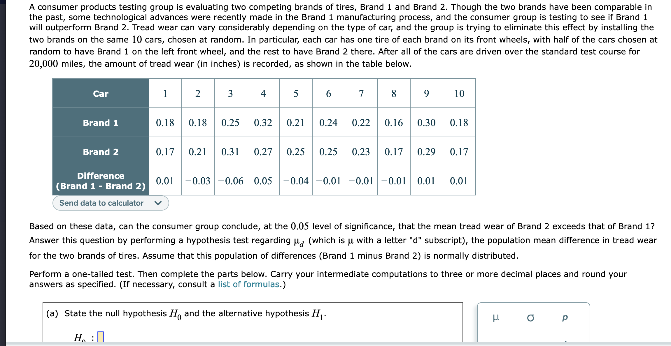  A consumer products testing group is evaluating two competing brands of