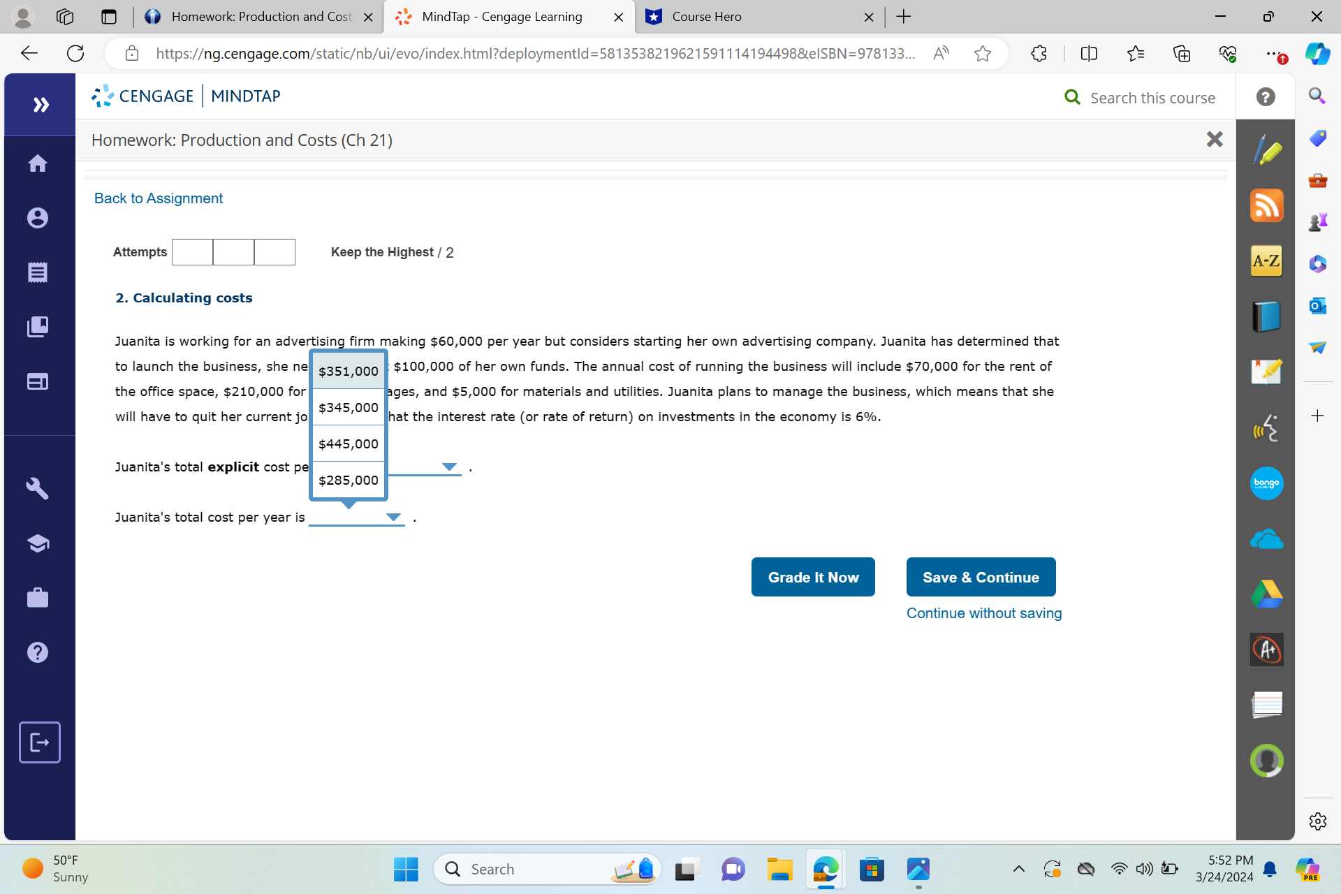 Search this course ? Homework: Production and Costs (Ch 21) X Back