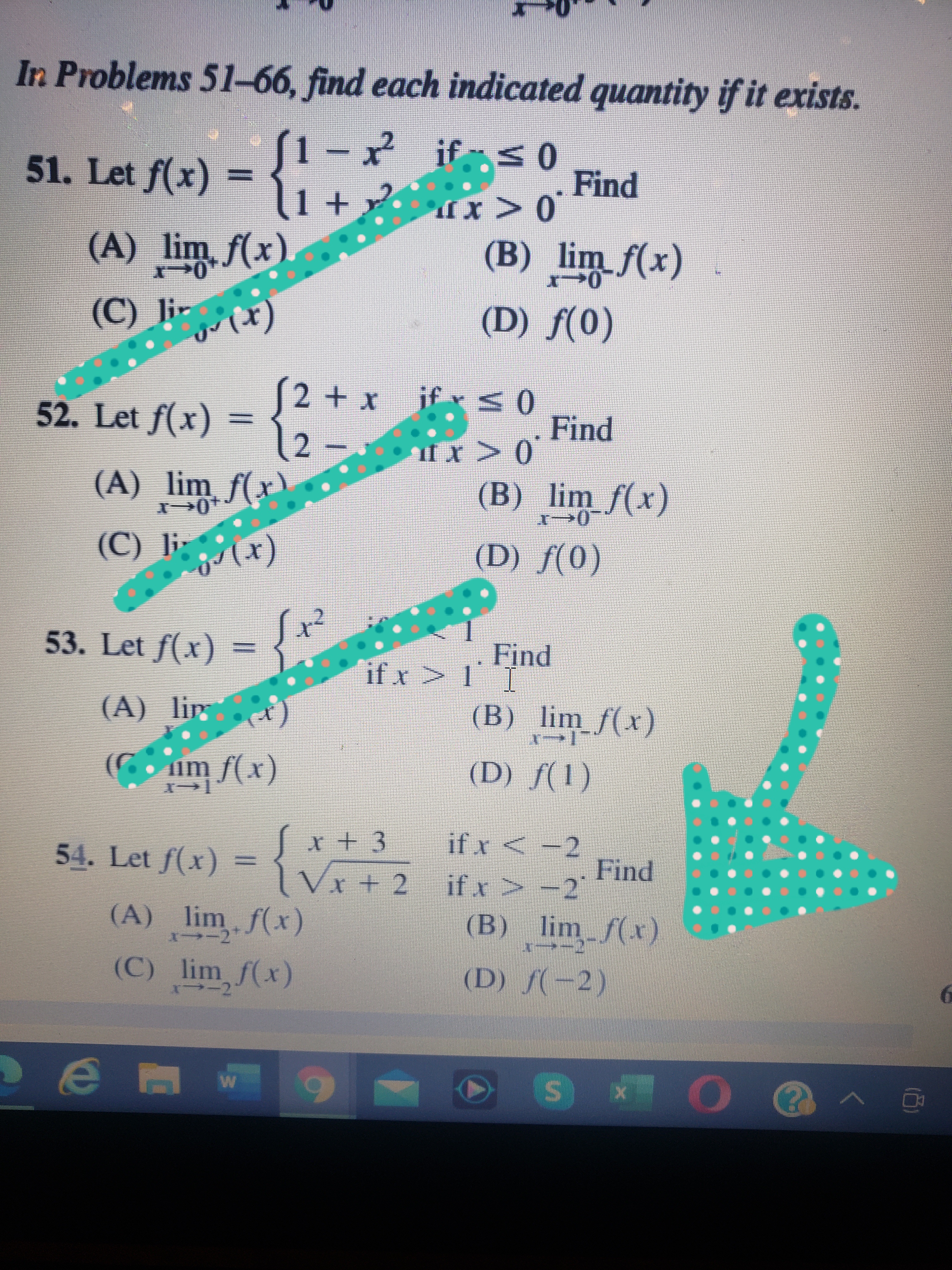 indicated quantity if it exists. 51. Let f(x) = 1- x if