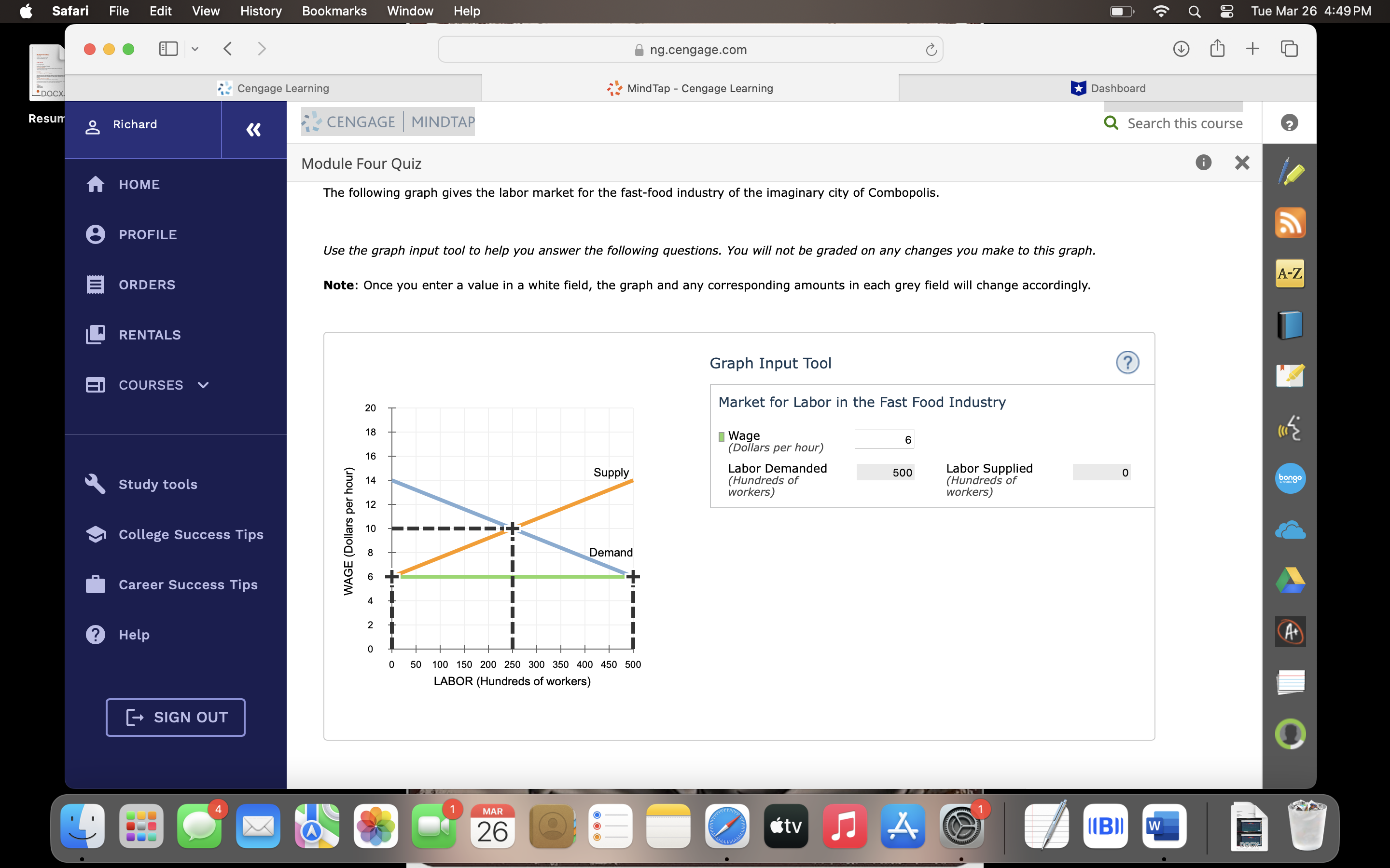 Four Quiz The following graph gives the labor market for the fast-food