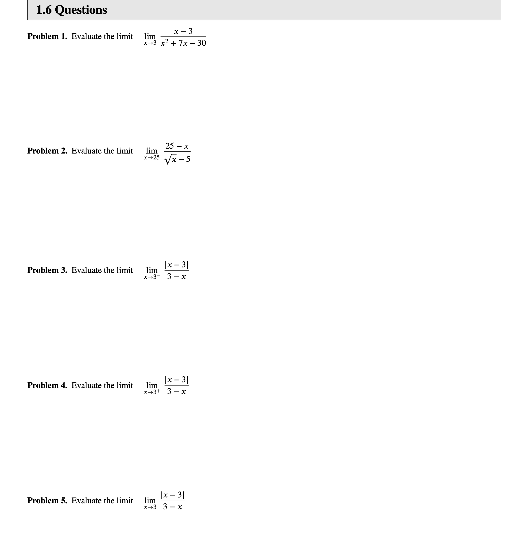  \fProblem 6. Evaluate the limit lim (-5+ h)2- 25 Challenge Problems: