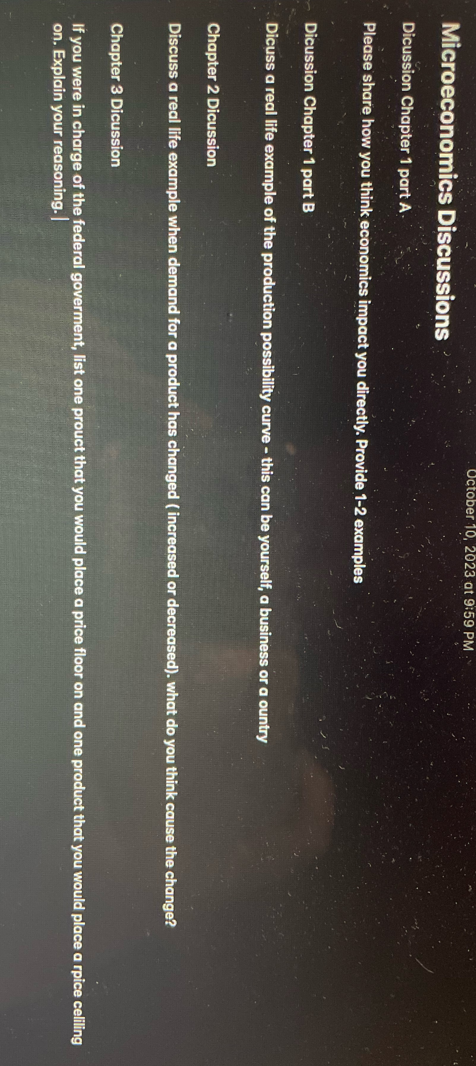 2023 at 9:59 PM ; Microeconomics Discussions Dicussion Chapter 1 part A