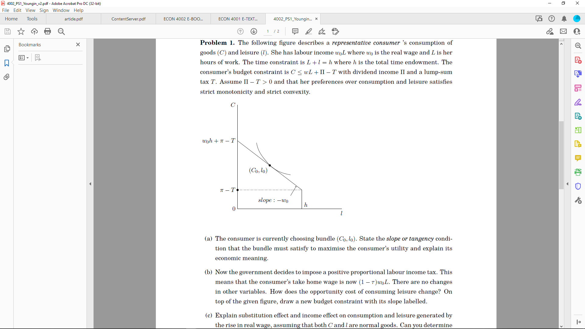  Problem 1. The following figure describes a representative consumer 's consumption
