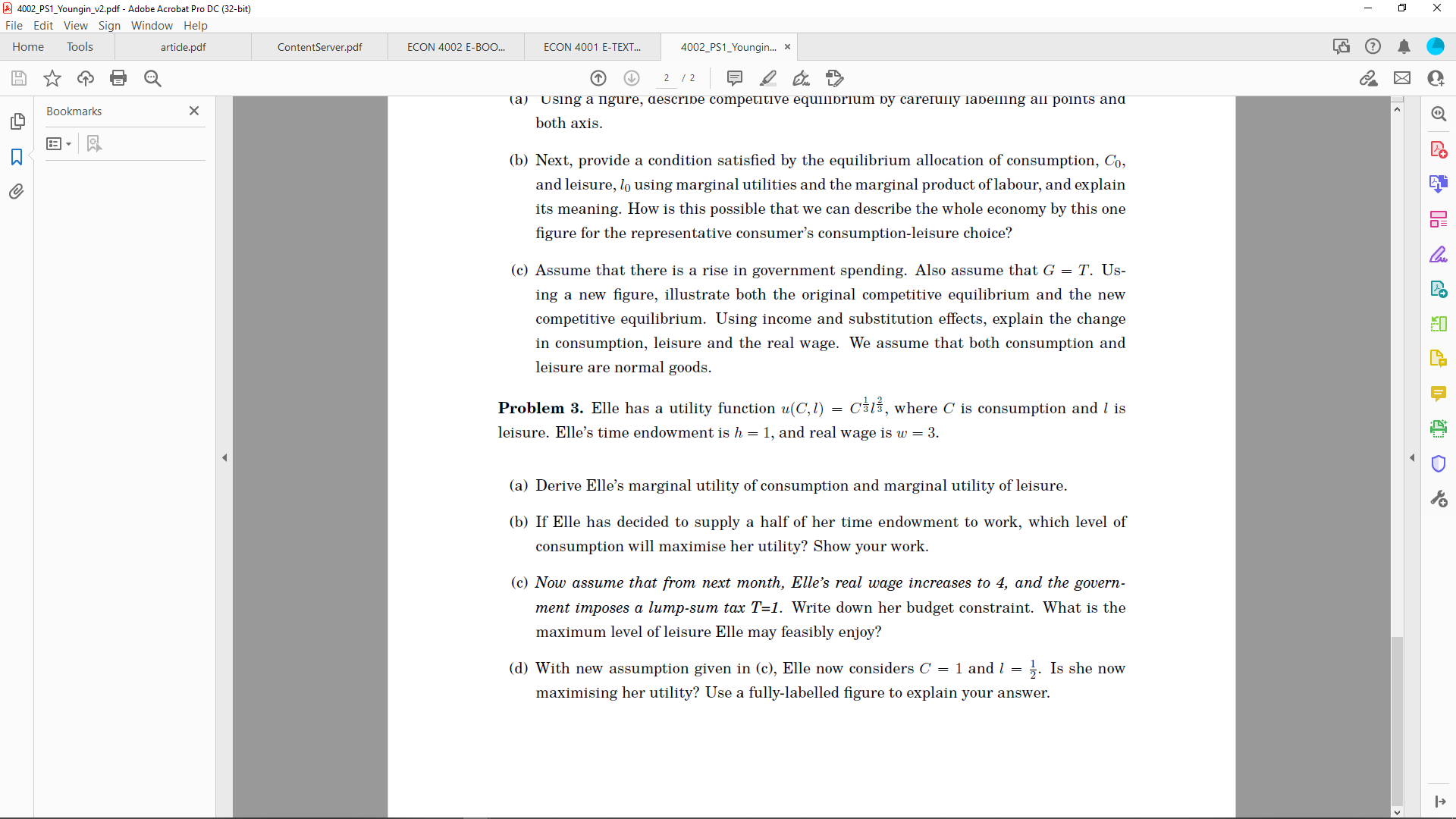 ? T with dividend income and a lump-sum tax T. Assume ?