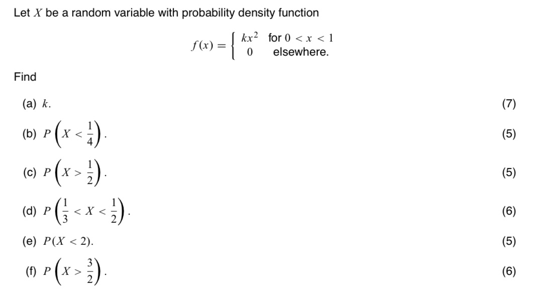  Let X be a random variable with probability density function f(x)