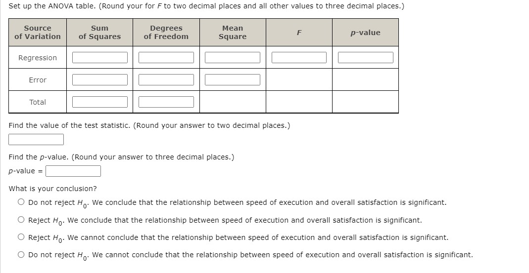 decimal places.) (b) Test for a significant relationship by using the t