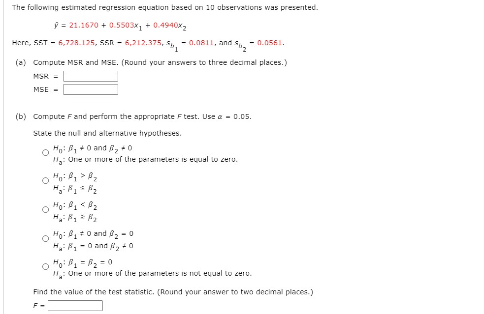 0 Ha: B, = 0 and B, # 0 O Ho: B1