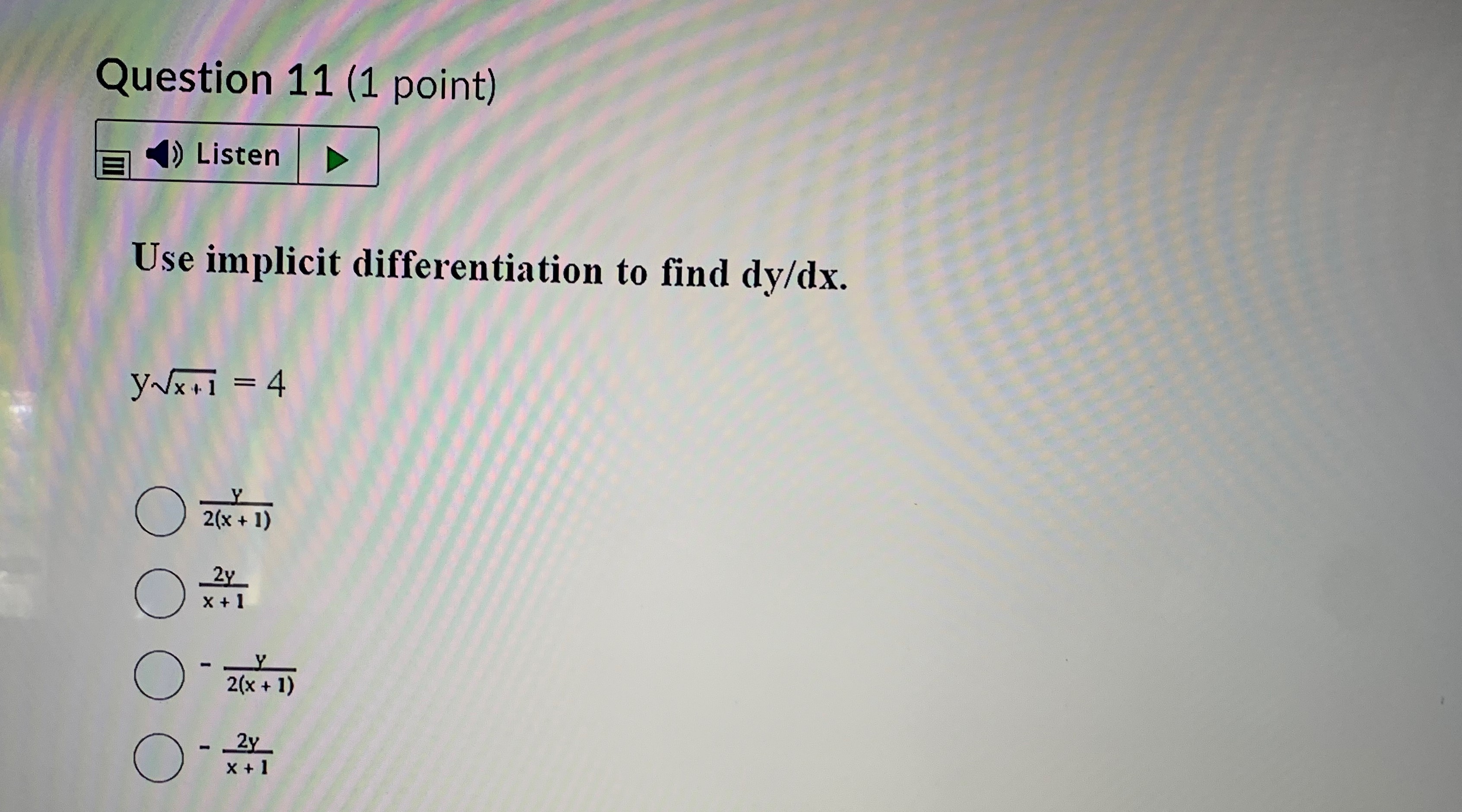 sin(V61 + 12) -sin 3 161 + 12Question 11 (1 point) )