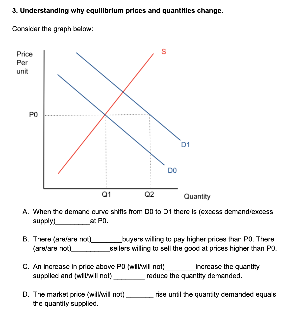 below: Price Per unit PO Q1 Q2 Quantity A. When the demand