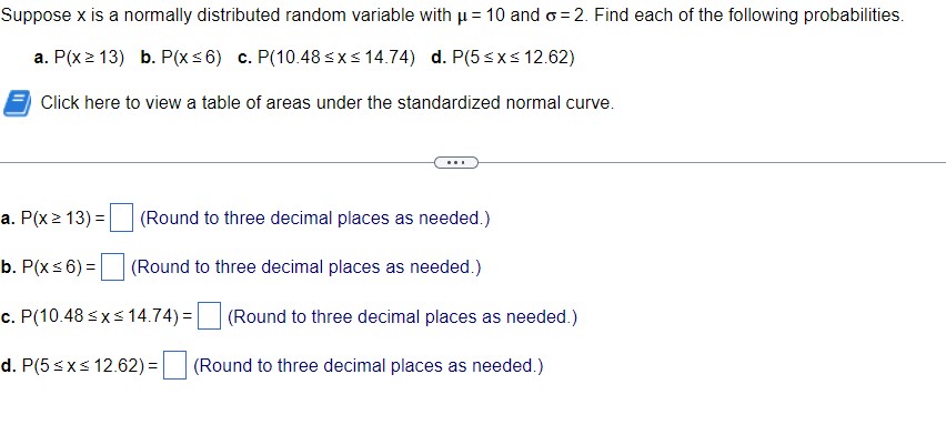  Suppose x is a normally distributed random variable with u =