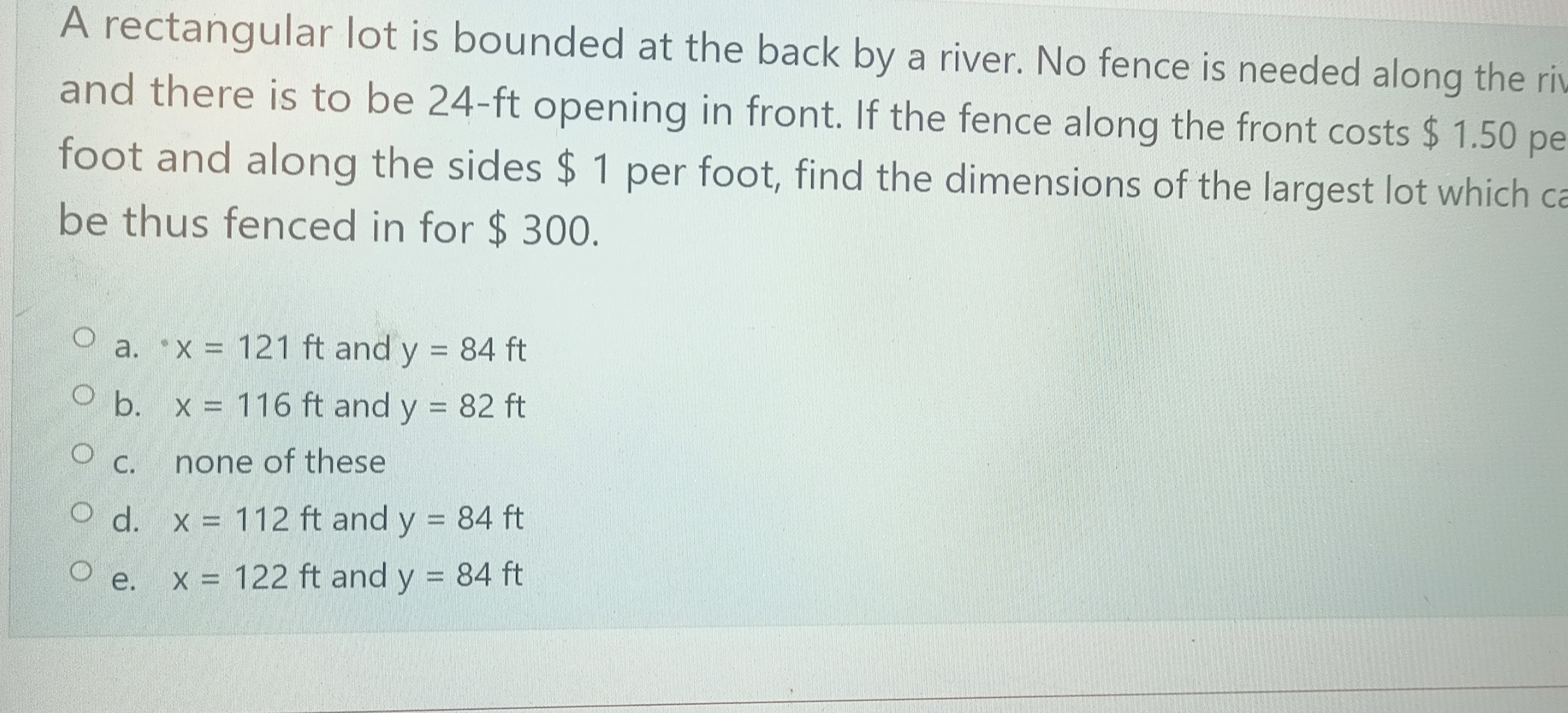 24-ft opening in front. If the fence along the front costs $