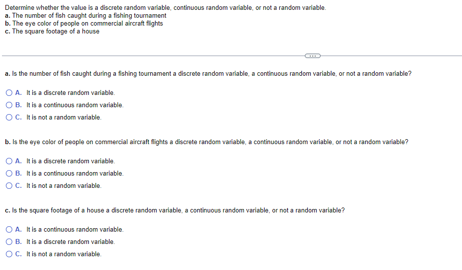 variable, or not a random variable. a. "he number of sh caught