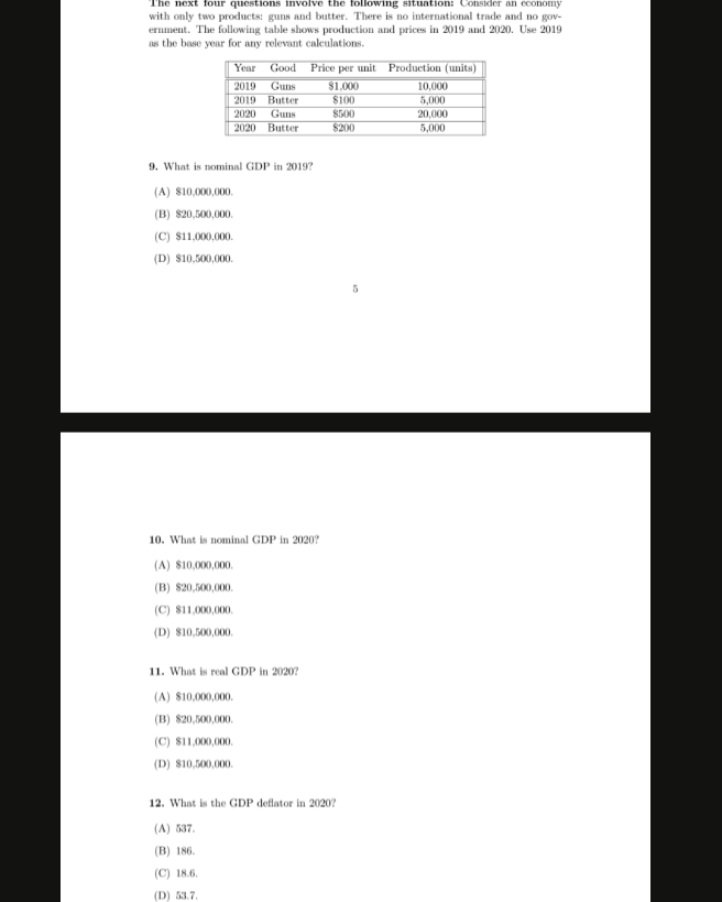 The next fo Consider an coonomy with only two products: guns