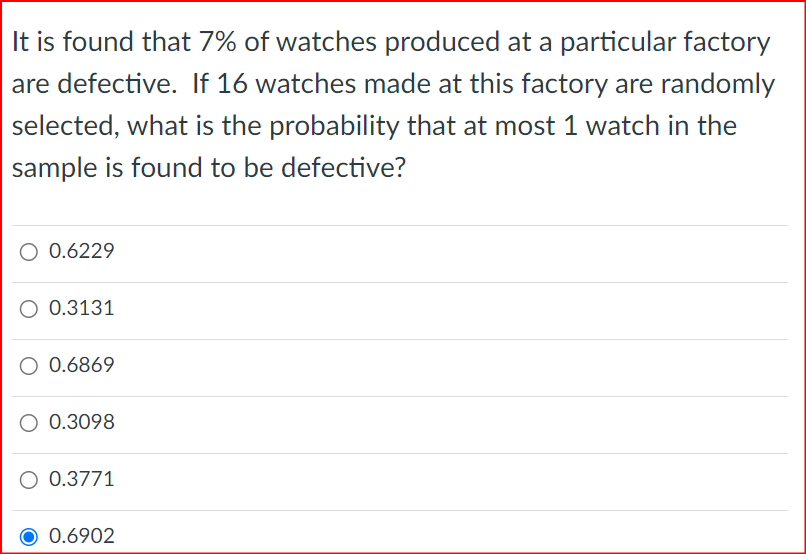 binomial probability. O 0.9510 O 0.0006 O 0.0490 O 0.8152 O 0.9994