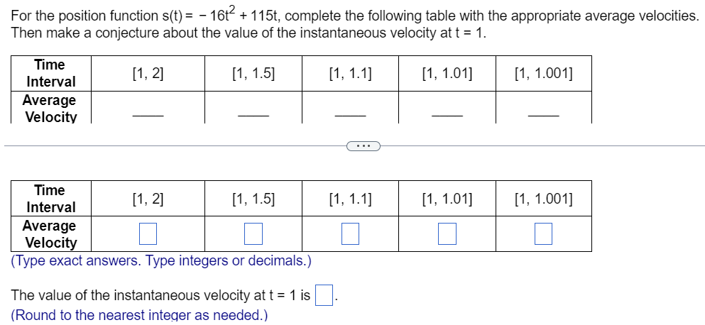 [1, 1.1] [1, 1.01] [1, 1.001] Average Velocity . .. Time Interval